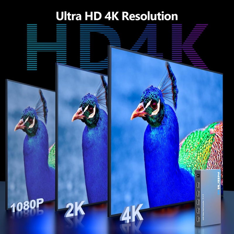RIUIIN 4K 30HZ 2x2 Video Wall Controller, HDMI Input with 12 Modes, 180° Rotation, Edge Masking, Audio, IR Remote and 2x2,1x2,1x3,1x4,2x1,3x1,4x1 Modes, 4 tv Screens into 1 Wall Display - Image 5
